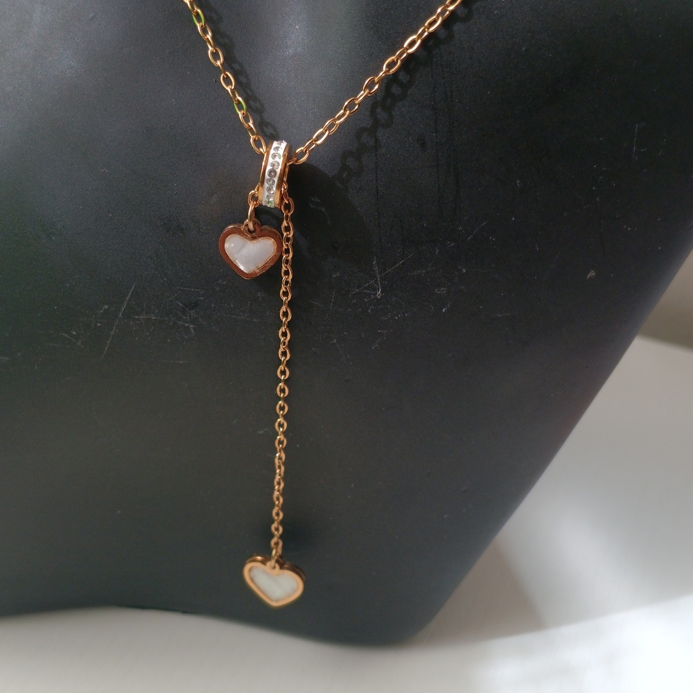 Gold Heart Drop Necklace with White Enamel Hearts